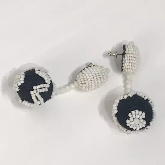 ZARA Tribal Drop Oversized Statement Beaded Ball Black White Boho Drop Earrings