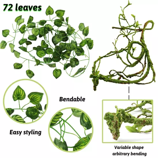 Artificial Reptile Plants & Vines for Terrarium Decor - Gecko Lizard Snake