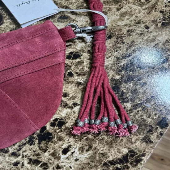 Free People Sweet Talker Red Suede Sling Bag Braided Strap Beaded Tassel NWT $88