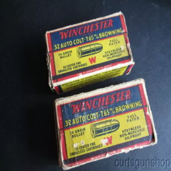 ANTIQUE WINCHESTER .32 AUTO COLT/7.65mm BROWNING CARTRIDGE BOX LOT (1940's)