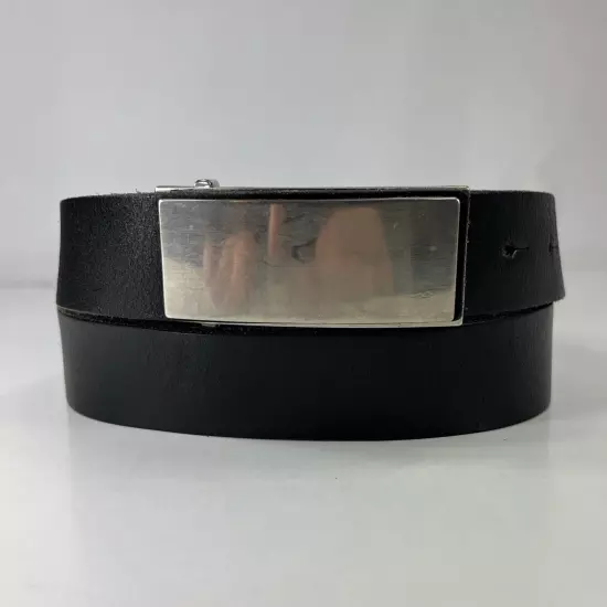 Black Leather Work Belt - Metal Plate Buckle - Men's Size 36