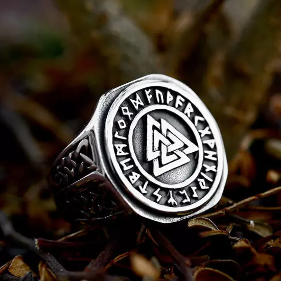 Viking Mystical Runes Totem Punk Ring Stainless Steel Celtic Wedding Signet Ring