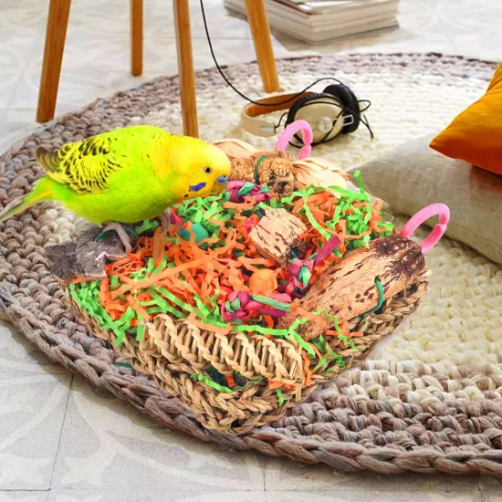 Bird Toys, Parakeet Toys Conure Grass Mat Foraging Toys Parrot Shredding Hanging