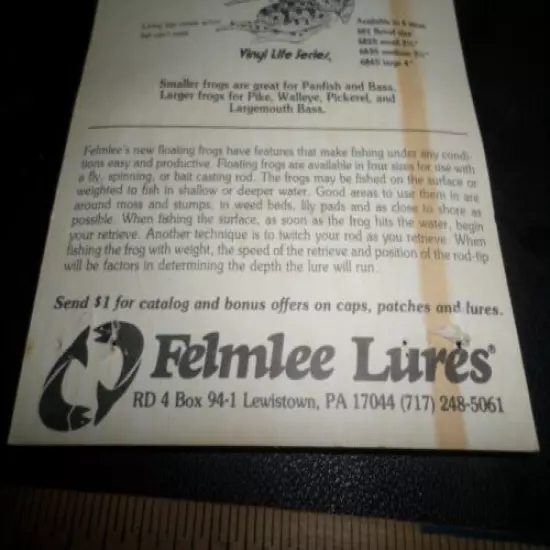  Vintage Felmlee's Weedless Floating Frog Lures