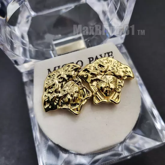 MEDUSA HEAD ICED HIP HOP 14K GOLD PLATED FASHION STUD BILNG EARRING EARRINGS