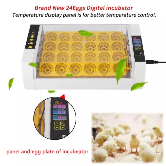 24 Egg Incubator, Automatic Digital Chicken Egg Hatcher Turning Temperature and 