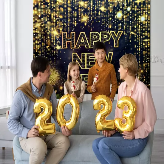 Happy New Year Banner 2024 Fabric,72 x44 Inch New Year Backdrop for Party, Ho...