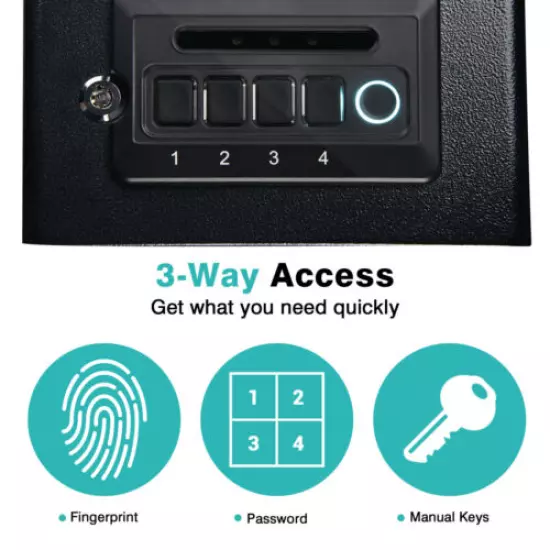 Gun Safe for Pistols Quick-Access Safe Biometric Fingerprint LED Light Keys