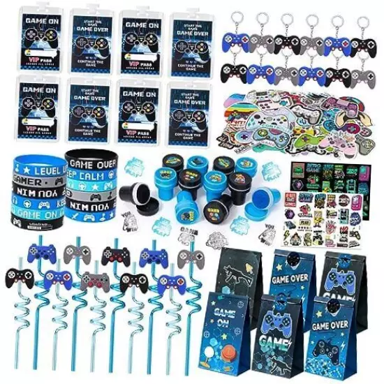 Winrayk 136Pcs Video Game Party Favors Gamer Birthday Supplies for Kids Straw