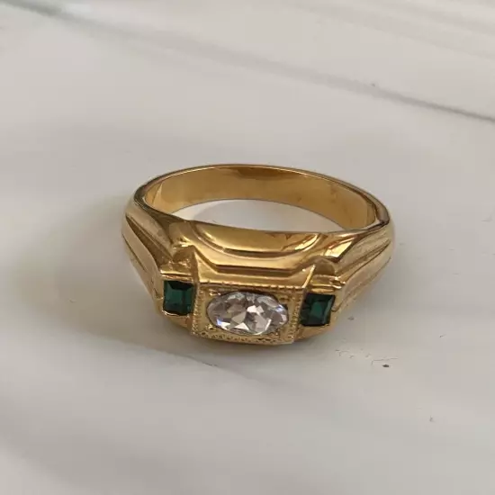 10K Yellow Gold Men's Cubic Zirconia Emeralds Ring Size 9