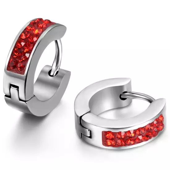 Men's Women's Unisex Stainless Steel Rhinestone Charm Hoop Huggie Earrings 2PCS