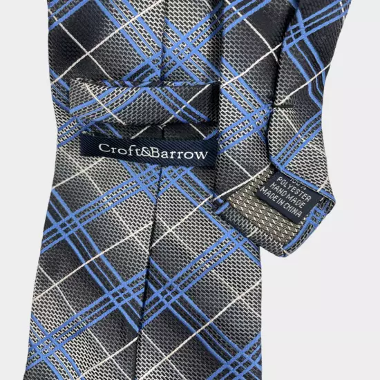 Croft & Barrow Blue Gray Geometric Plaid Necktie Tie 3" x 58"