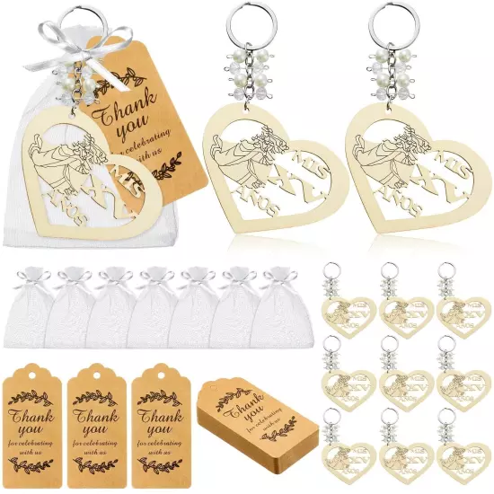 60 Sets Quinceañera Favors Wooden Heart Shape Keychain Heart Keychain Recue