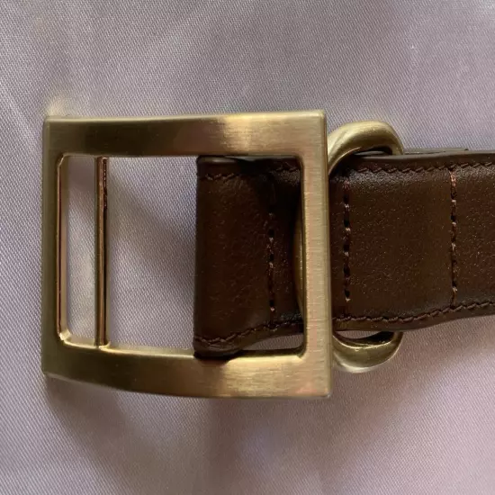 Talbots Leather brown Adjustable woman’s belt Size M/L Brushed Gold Buckle