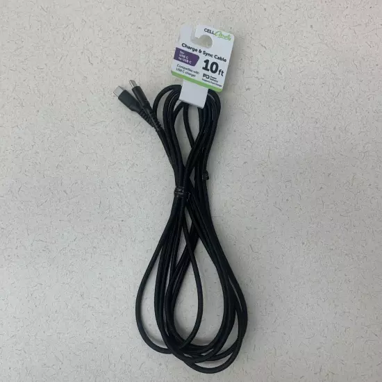 NEW CELL CANDY 10 Ft. Cable Charge And Sync USB to C Power Smartphone Fast Black