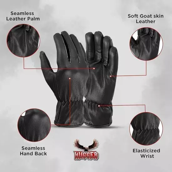 Men's Water Resistant Unlined Basic Seamless Riding Driving Motorcycle Gloves