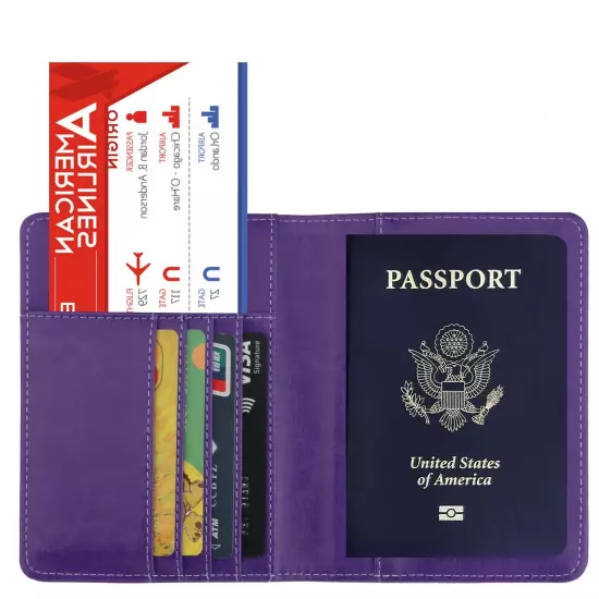 Anti-Theft RFID Blocking Leather Passport Holder ID Credit Card Cover Wallet USA