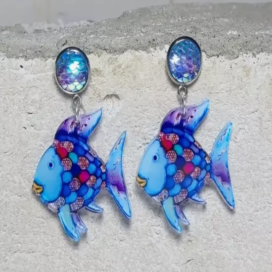 Set of new tropical fish acrylic dangle earrings vacation cruise