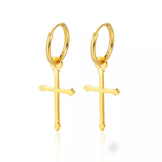 Fashion 18k Gold Plated Cross Dangle Drop Earring Women Jewelry Gift Accessories