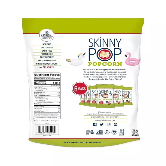 6-Pack SkinnyPop Popcorn Gluten Free, Dairy Free, Non-GMO, Healthy Snacks 0.65oz