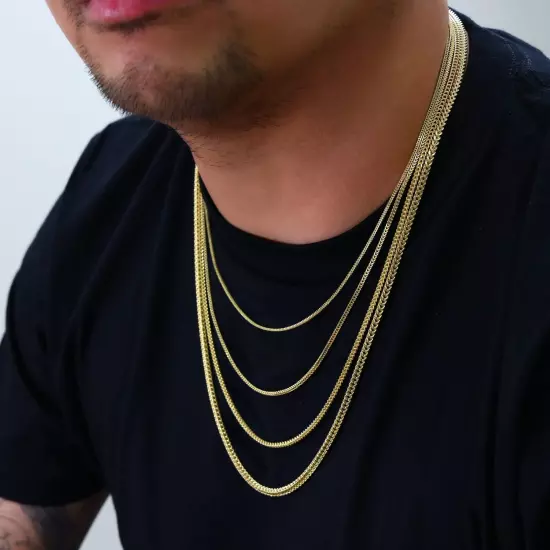 14K Yellow Gold 1.5mm-5mm Franco Square Box Chain Necklace Mens Womens 16"- 30"