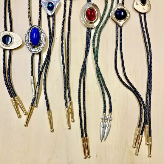 Assorted 8 Piece Vintage Bolo Tie Lot with Metal Tips 36" Long Free Shipping