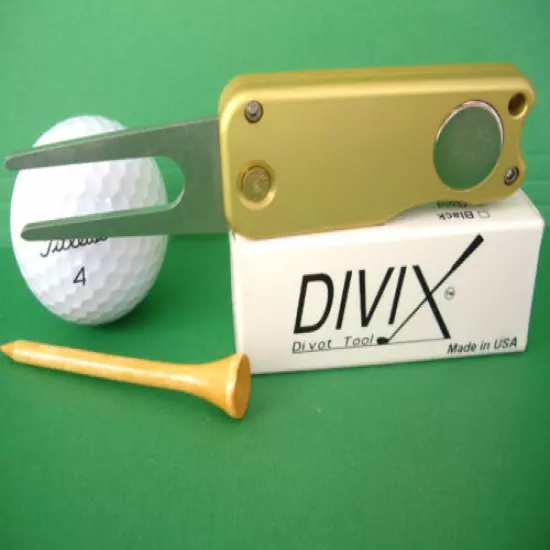 DIVIX GOLF switchblade DIVOT TOOL in SATIN GOLD-MADE IN THE USA!