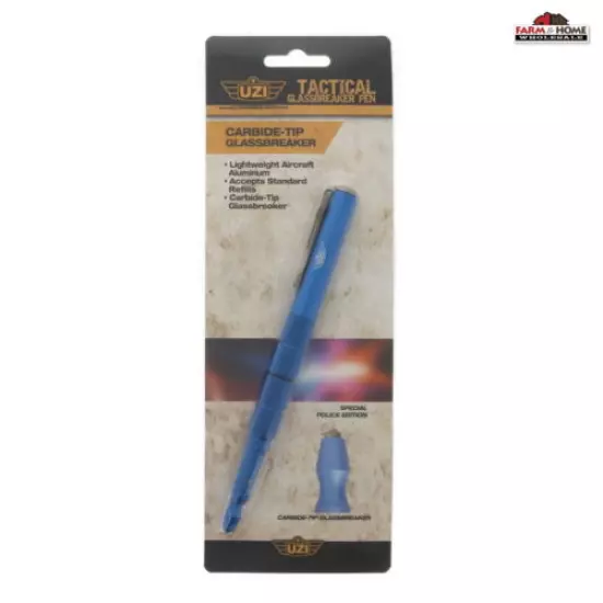 UZI Aircraft Aluminum Glass Breaker Pen Blue ~ New