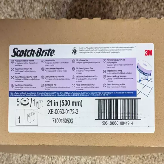 3M Scotch-Brite 21" (530mm) Purple Diamond Floor Pads Plus 0172-3 (5) Pads Case