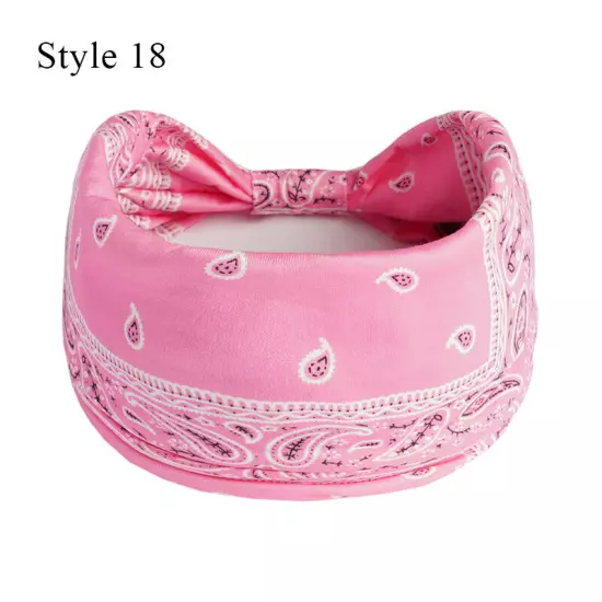 Women Boho Flower Print Wide Headband Vintage Knot Elastic Turban Headwrap *