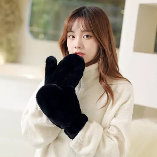 Girl Women Soft Plush Gloves Winter Fluffy Thicken Warm Mittens Faux Fur Glove