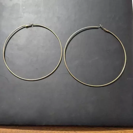 Vintage 1980's Gold Tone Large Hoop Earrings - 4.5"