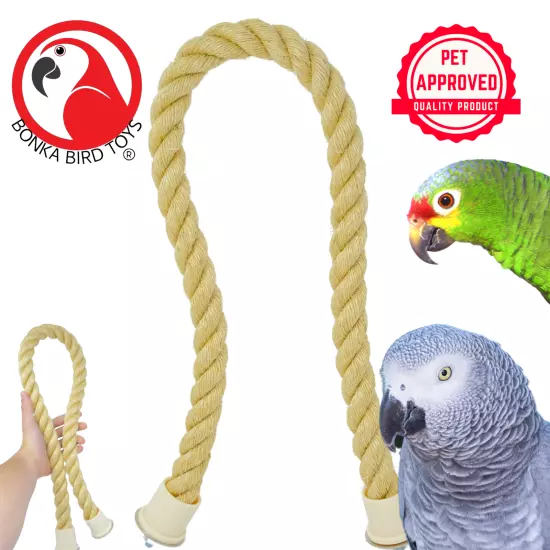 Bonka Bird Toys 2672 Large Sisal Rope Perch Versatile Natural Talon Friendly Pet