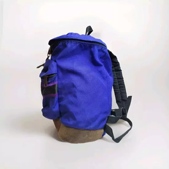 Jansport Vintage Leather Bottom Backpack Superbreak Blue Purple Stripe Flat Top