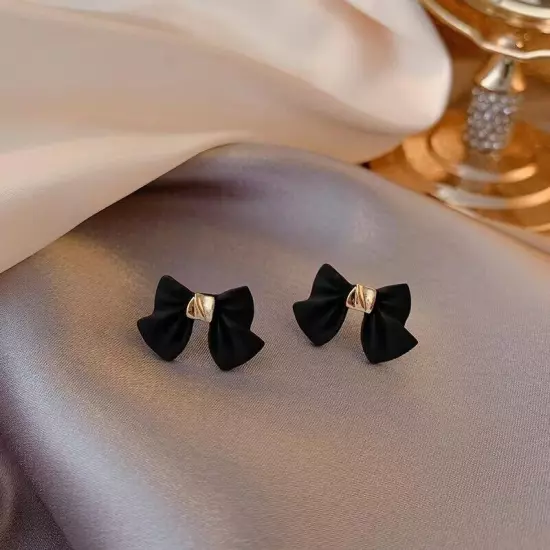 Fashion 18k Gold Plated Bow Stud Earrings Womens Girls Jewellery Party Red/Black