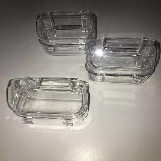 3 Bird Cage Hopper Covered Feeders Feeding Cups Perch Clear Plastic Acrylic 3”