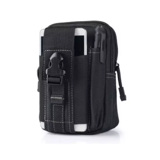 1Set Tactical Molle Phone EDC Pouch with Belt Military Adjustable Belt Bag Black