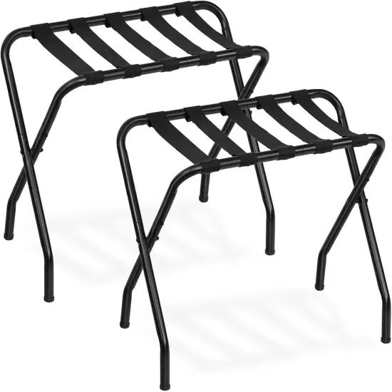 Luggage Rack Pack of 2 Black Metal Foldable Suitcase Stand for Guest Room, Steel