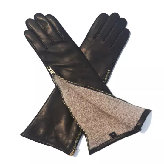 Women Winter Long Gloves Real Italy Leather Elbow Long Gloves With Zipper