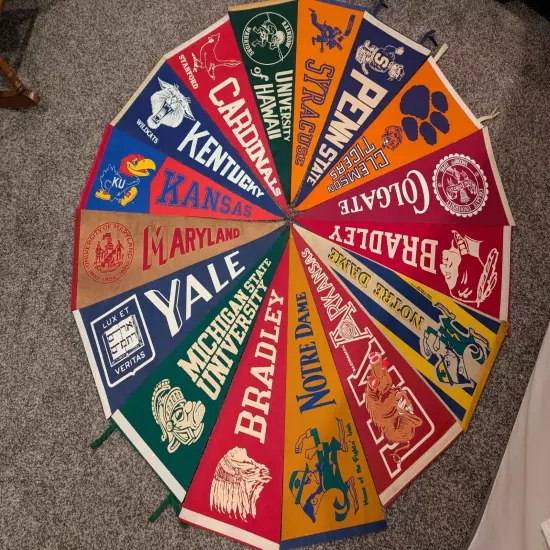 Lot of 16 Vintage University Pennants