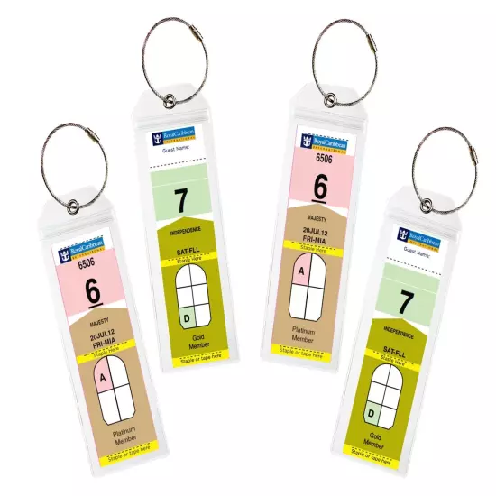 (4/8)Pack NARROW Cruise Tags - Luggage Etag Holder with Zip Seal & Steel Loops