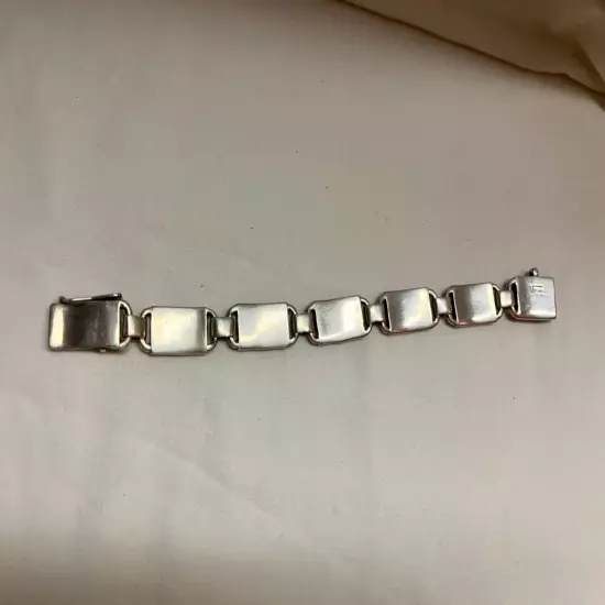 Vintage Versani Sterling Silver Link Men’s Bracelet With Red Snake Skin Inlay