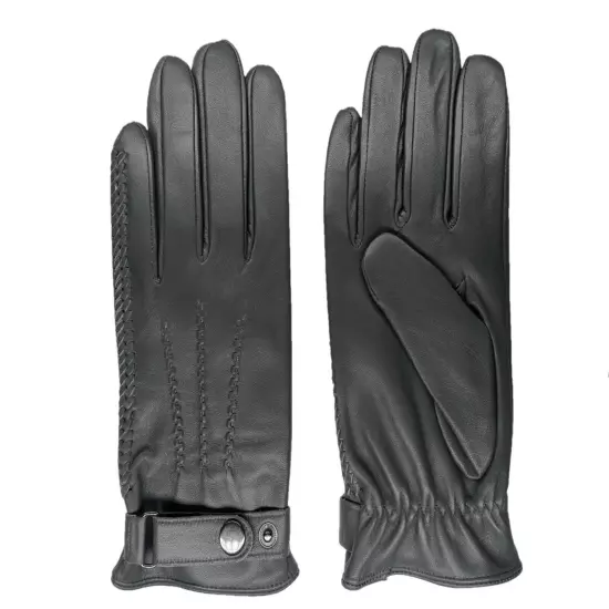 Men's GENUINE SHEEPSKIN soft leather Braided winter gloves w/ Cashmere lining 