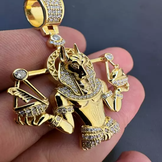 MOISSANITE Anubis Pendant Real 925 Silver / Gold Iced Egyptian Pharoah Necklace