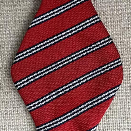 Vintage Silk Bow Tie Red, White Navy Stripe Self-Tie Adjustable 2”