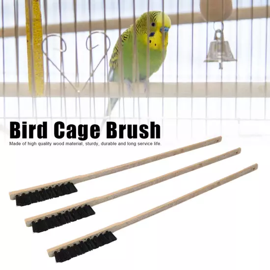 3PCS Wooden Long Handle Bird Cage Cleaning Brush For Parrots Necessa LLI