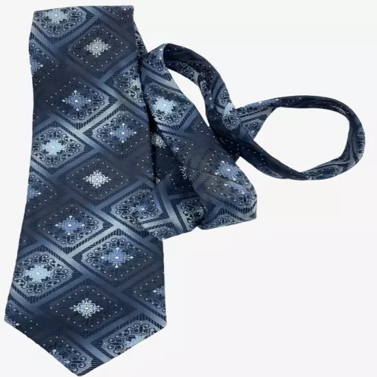 Vintage Currie Blue Embossed Geometric Wide 1970's Necktie Tie Men's 4" x 56"