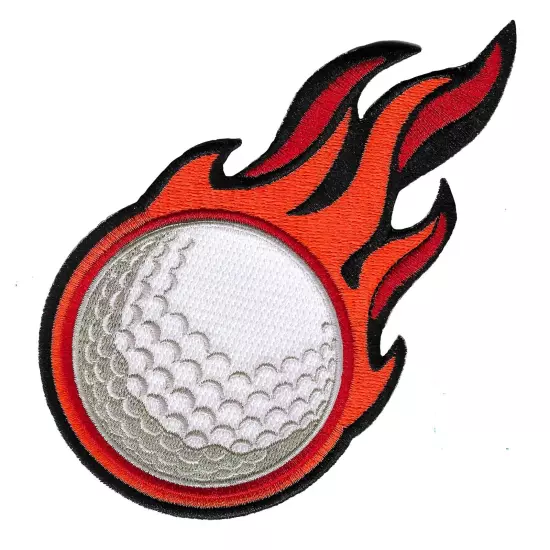 FLAMING GOLF BALL PATCH - new IRON-ON APPLIQUE SPORTS EMBROIDERED LINKS CLUB new