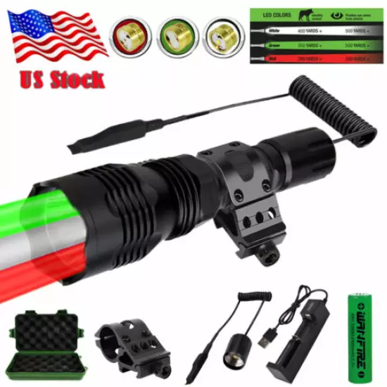 Long Range Red/Green Light LED Varmint Predator Coyote Hog Hunting Flashlight US