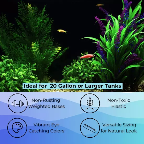 4 Pack Aquarium Plants with Non-Rusting Bases – Non-Toxic and Vibrant Colors – I